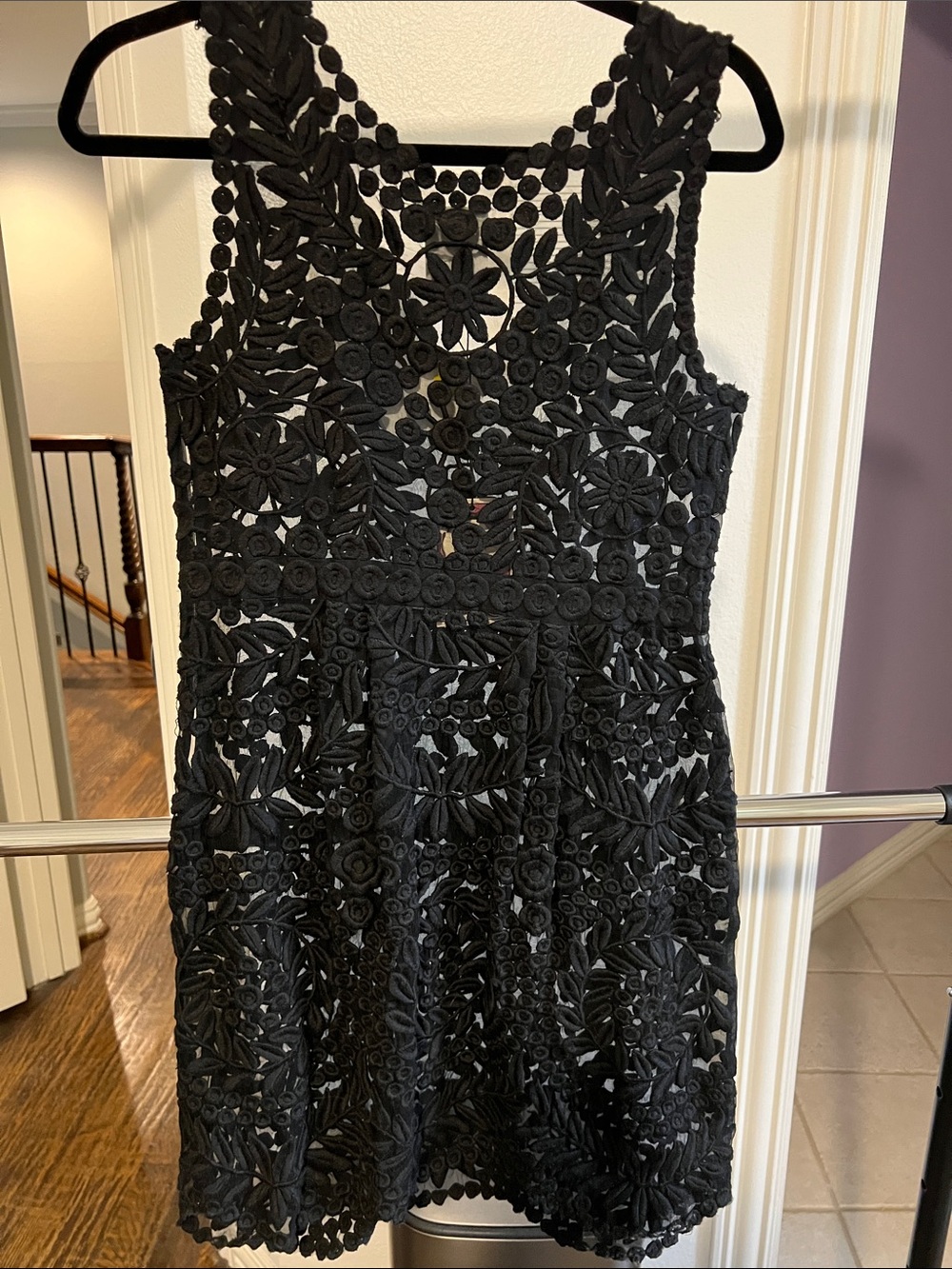 Yoana Baraschi Black Floral Crochet Mini Dress Sheer 100% Silk - Picture 6 of 11